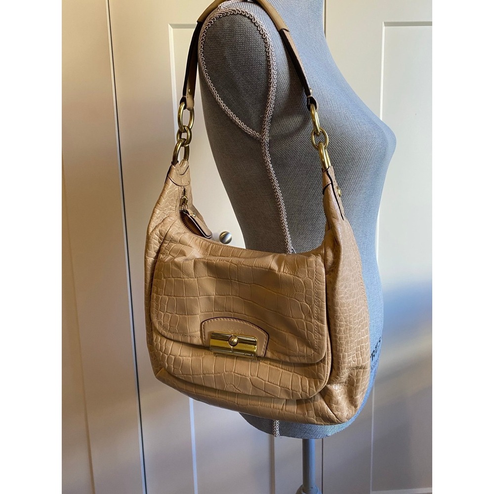 Coach Purse Shoulder Bag Y2K Beige Kristin Embossed Exotic Crocodile Luxury S14